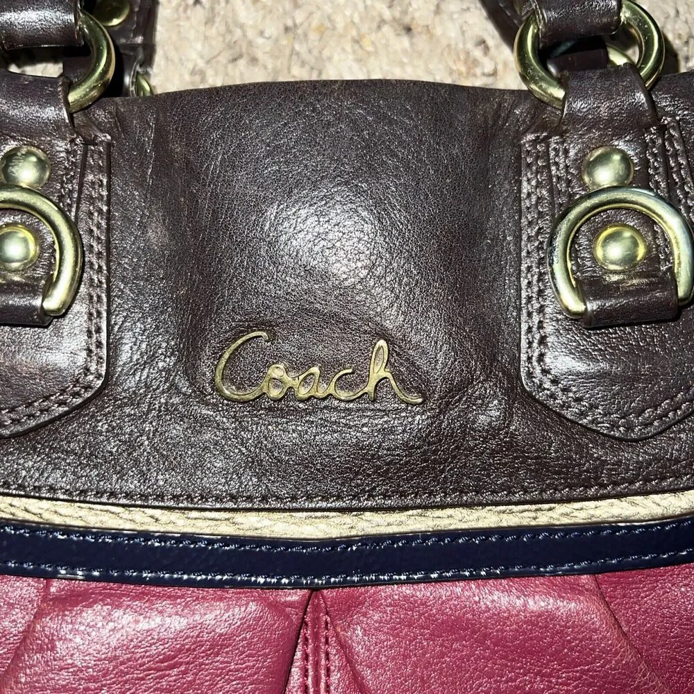 Vtg Coach Purse‎ Magenta Red Choco Brown Gold Leather Ashley Satchel Tote